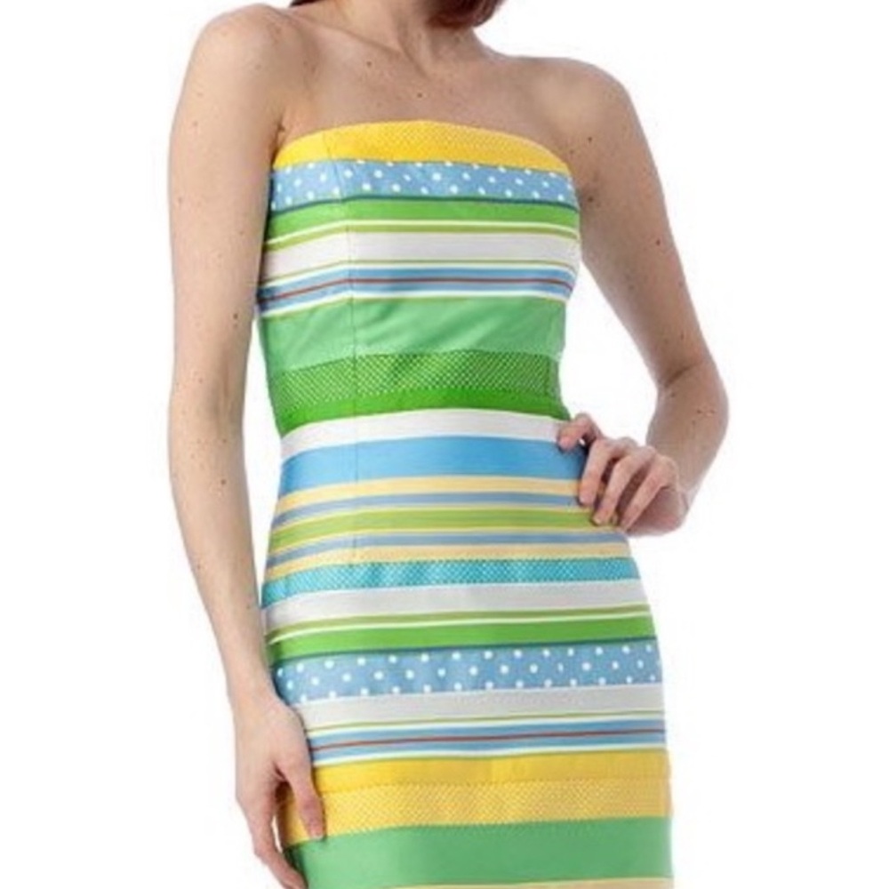 J. McLaughlin Ribbon Satin Striped Multi Strapless Sheath Dress Preppy SZ: 6